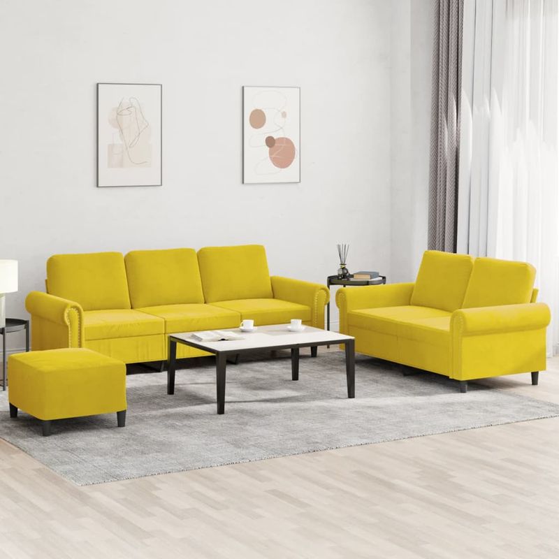 Casa si Gradina - Mobilier - Seturi de mobilier - Seturi living - Set de canapele cu perne, 3 piese, galben, catifea - Infinity.ro
