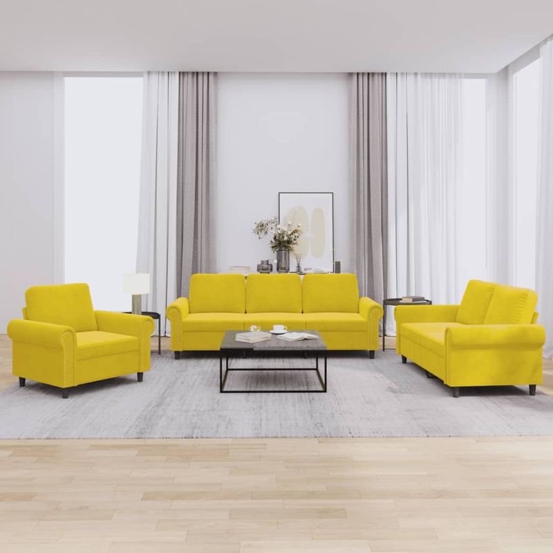 Casa si Gradina - Mobilier - Seturi de mobilier - Seturi living - Set de canapele cu perne, 3 piese, galben, catifea - Infinity.ro