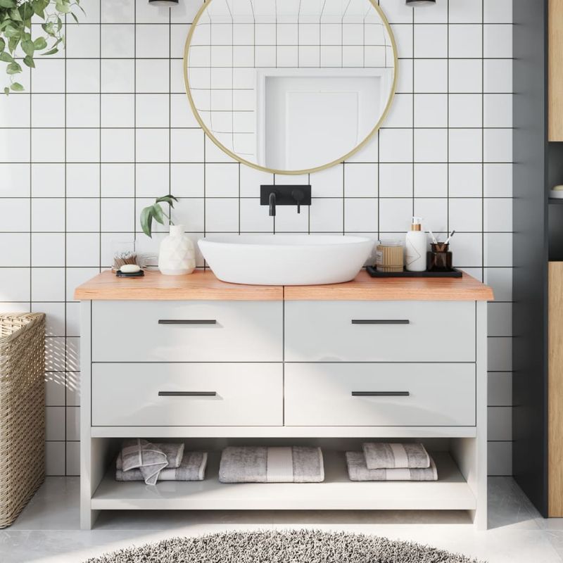 Casa si Gradina - Mobilier - Mobilier baie - Blaturi baie - Blat de baie, maro deschis, 140x40x(2-4) cm, lemn masiv tratat - Infinity.ro