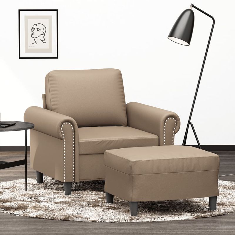 Casa si Gradina - Mobilier - Scaune si fotolii - Fotolii - Fotoliu canapea cu taburet, cappuccino, 60 cm, piele ecologica - Infinity.ro