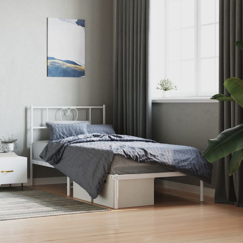 Casa si Gradina - Mobilier - Paturi si accesorii - Paturi - Cadru de pat metalic cu tablie, alb, 75x190 cm - Infinity.ro