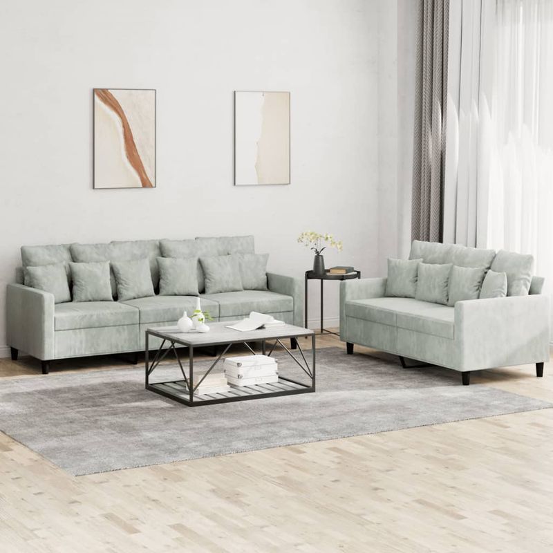Casa si Gradina - Mobilier - Seturi de mobilier - Seturi living - Set de canapele cu perne, 2 piese, gri deschis, catifea - Infinity.ro