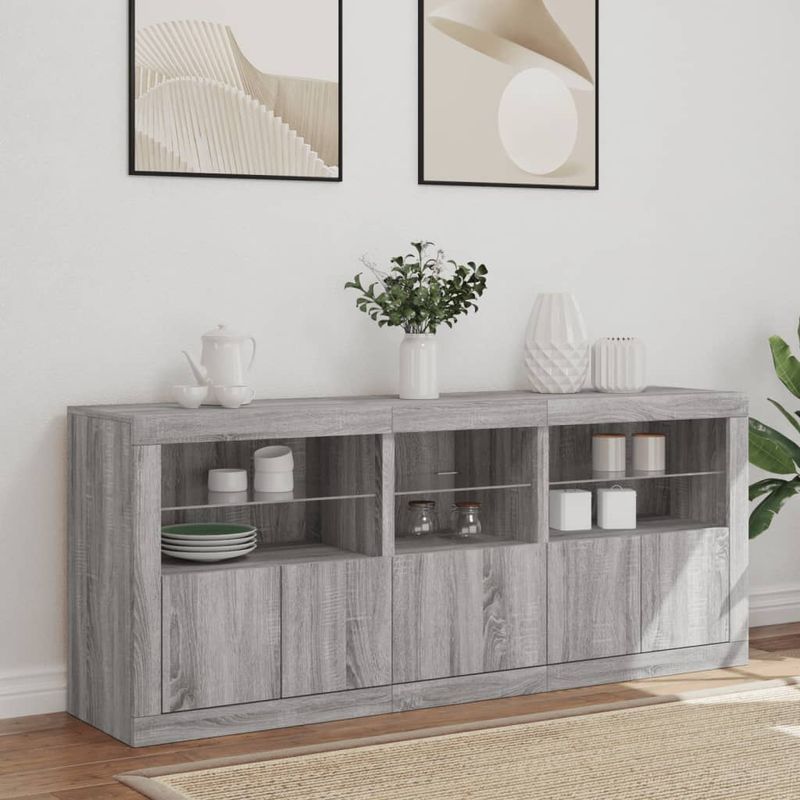 Casa si Gradina - Mobilier - Comode si corpuri - Comode - Servanta cu lumini LED, gri sonoma, 162x37x67 cm - Infinity.ro