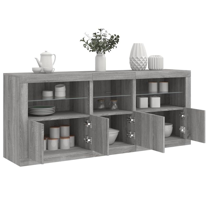 Casa si Gradina - Mobilier - Comode si corpuri - Comode - Servanta cu lumini LED, gri sonoma, 162x37x67 cm - Infinity.ro