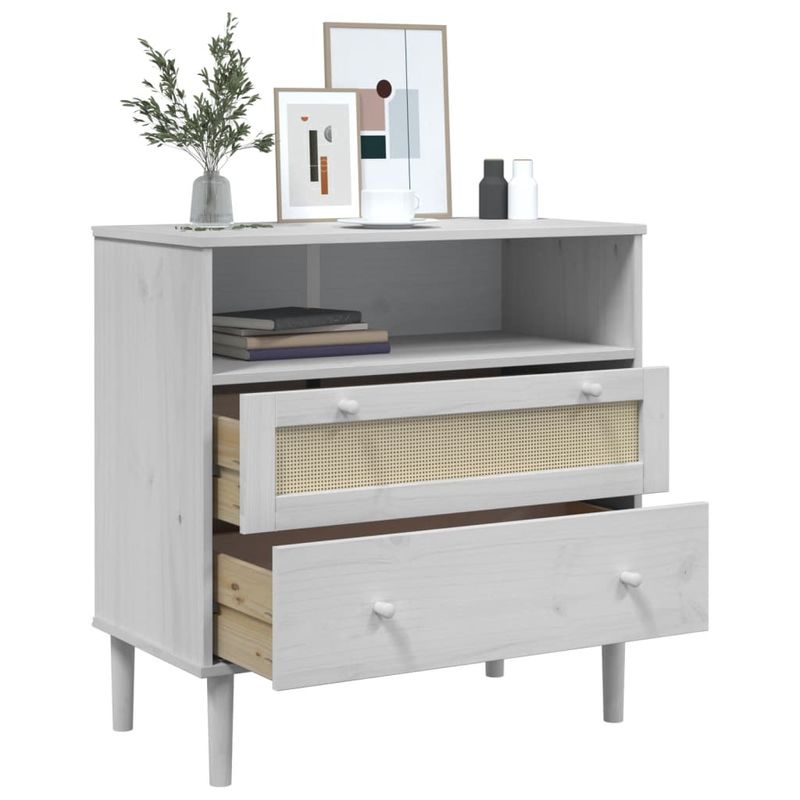 Casa si Gradina - Mobilier - Comode si corpuri - Comode - Servanta SENJA, aspect ratan alb, 80x40x80 cm, lemn masiv pin - Infinity.ro