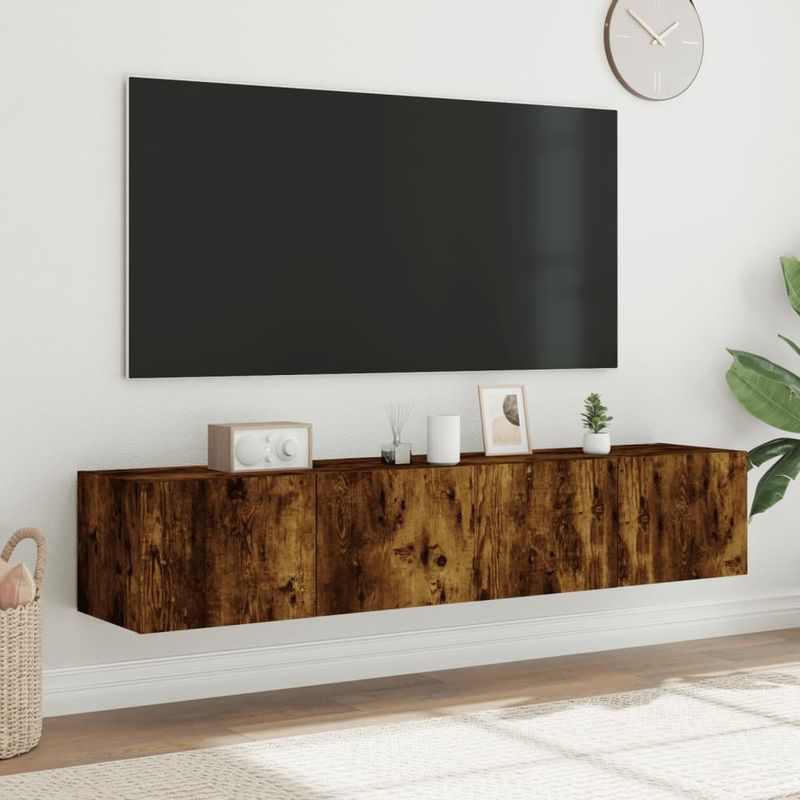 Casa si Gradina - Mobilier - Comode si corpuri - Comode - Comoda TV de perete cu LED, 2 buc. stejar fumuriu, 80x35x31 cm - Infinity.ro