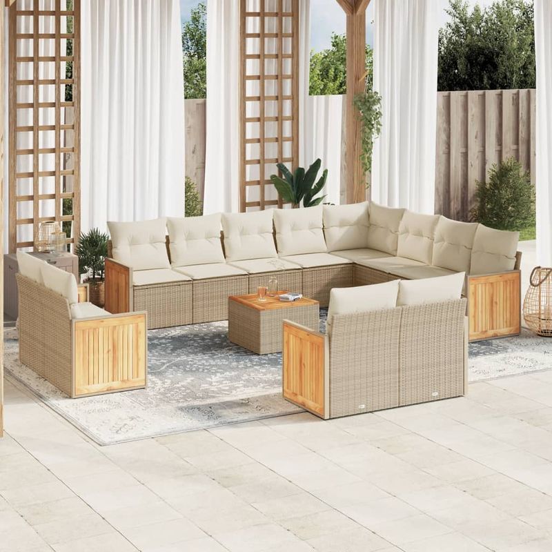 Casa si Gradina - Gradina si terasa - Mobilier exterior - Seturi mobila gradina - Set canapele de gradina, 13 piese, cu perne, bej, poliratan - Infinity.ro