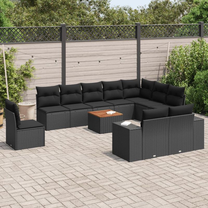 Casa si Gradina - Gradina si terasa - Mobilier exterior - Seturi mobila gradina - Set canapele de gradina cu perne, 11 piese, negru, poliratan - Infinity.ro