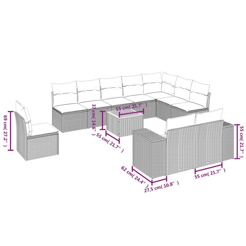Casa si Gradina - Gradina si terasa - Mobilier exterior - Seturi mobila gradina - Set canapele de gradina cu perne, 11 piese, negru, poliratan - Infinity.ro