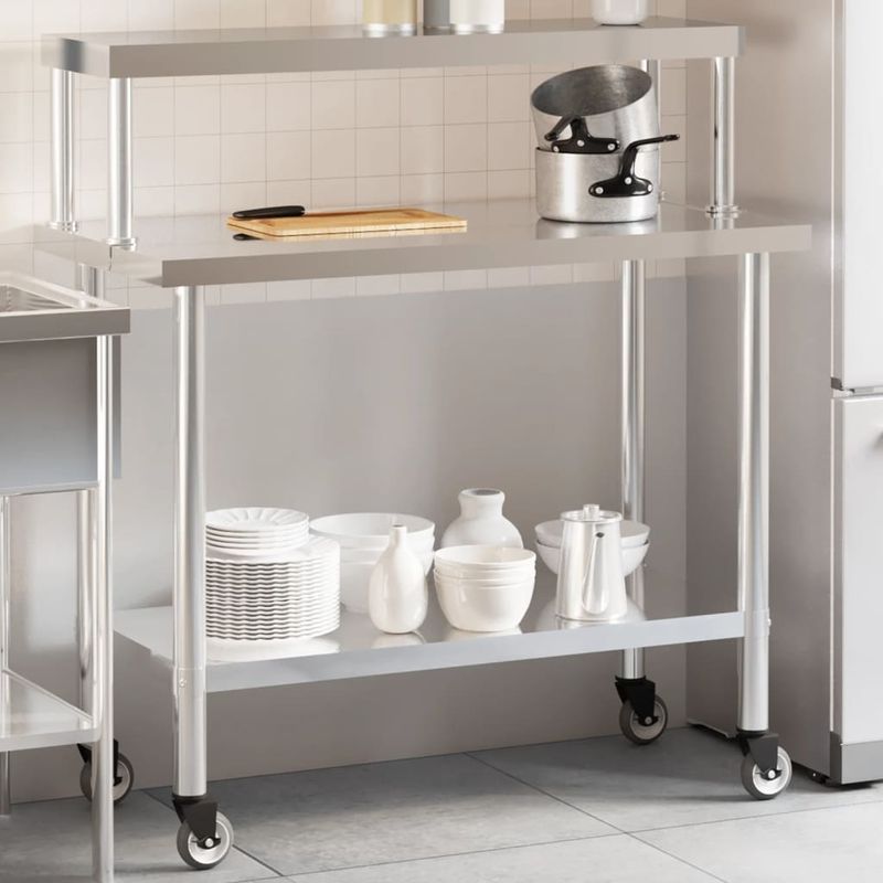 Casa si Gradina - Mobilier - Comode si corpuri - Corpuri bucatarie - Masa bucatarie cu raft superior, 110x55x120 cm, otel inoxidabil - Infinity.ro