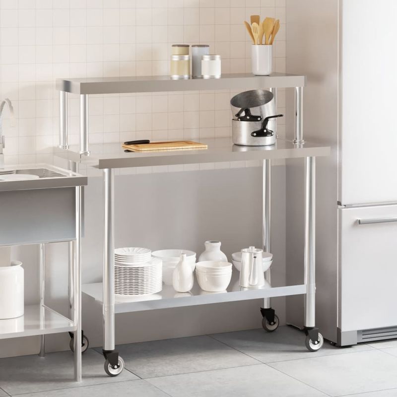 Casa si Gradina - Mobilier - Comode si corpuri - Corpuri bucatarie - Masa bucatarie cu raft superior, 110x55x120 cm, otel inoxidabil - Infinity.ro