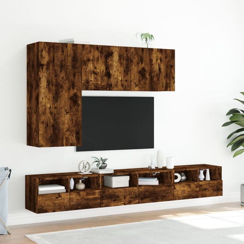 Casa si Gradina - Mobilier - Comode si corpuri - Comode - Comoda TV de perete stejar fumuriu 60x30x30 cm lemn prelucrat - Infinity.ro