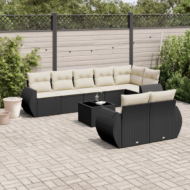 Casa si Gradina - Gradina si terasa - Mobilier exterior - Canapele si fotolii gradina - Set mobilier de gradina cu perne, 9 piese, negru, poliratan - Infinity.ro
