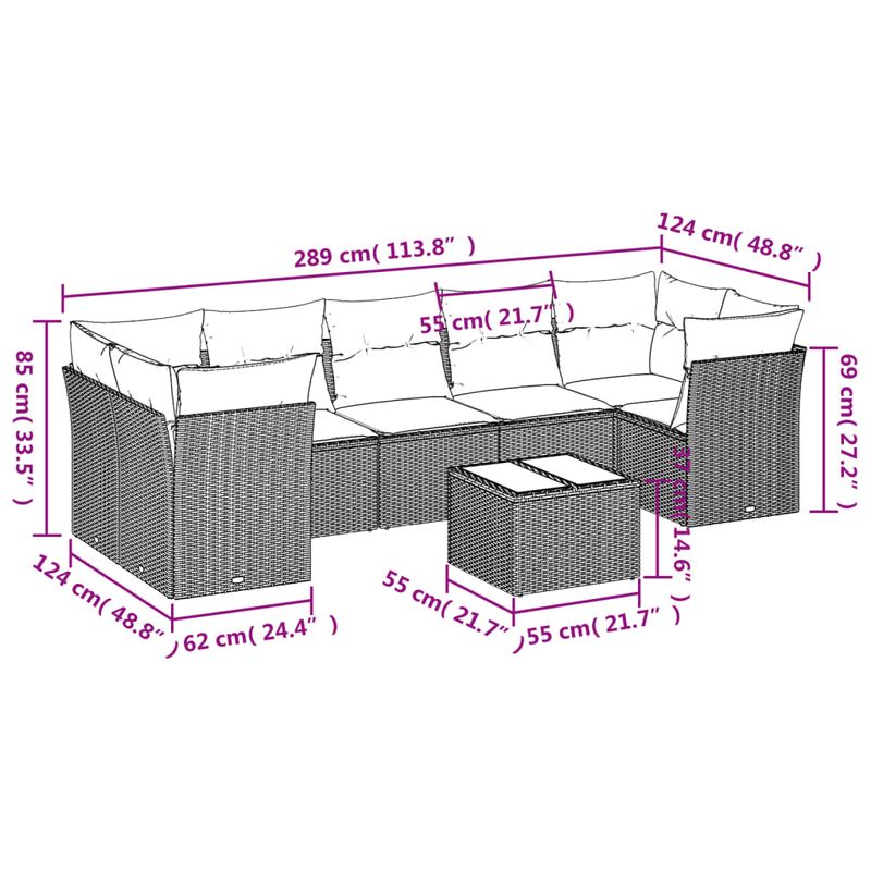 Casa si Gradina - Gradina si terasa - Mobilier exterior - Seturi mobila gradina - Set mobilier de gradina cu perne, 8 piese, negru, poliratan - Infinity.ro