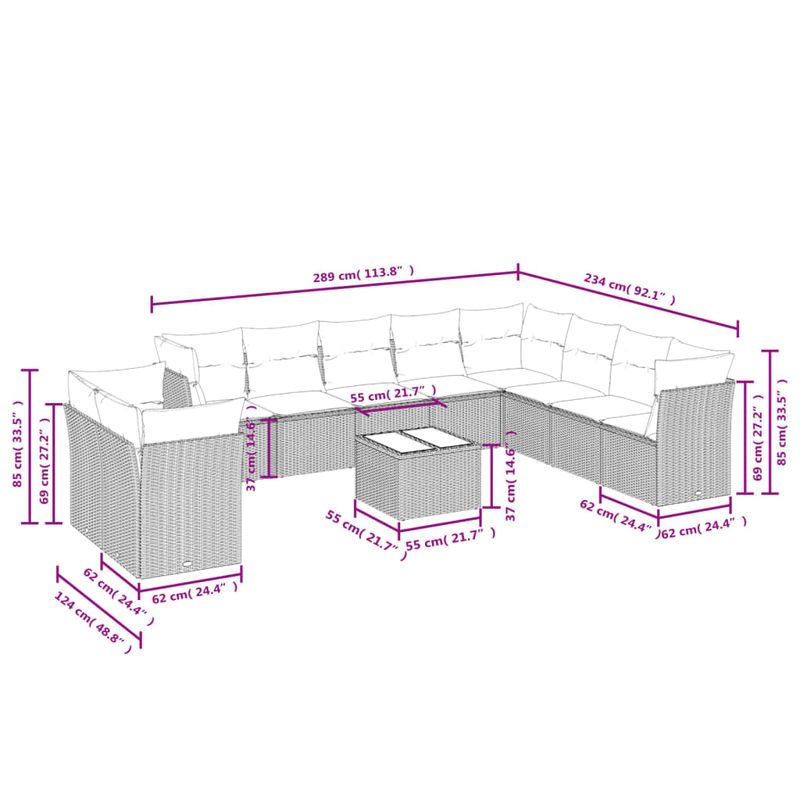 Casa si Gradina - Gradina si terasa - Mobilier exterior - Seturi mobila gradina - Set canapele de gradina cu perne, 11 piese, negru, poliratan - Infinity.ro