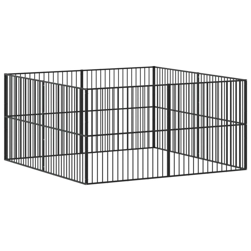 Petshop - Accesorii petshop - Culcusuri si custi - Custi interior si exterior - Tarc pentru caini cu 8 panouri, negru, otel galvanizat, mărime 200x200x100 cm - Infinity.ro