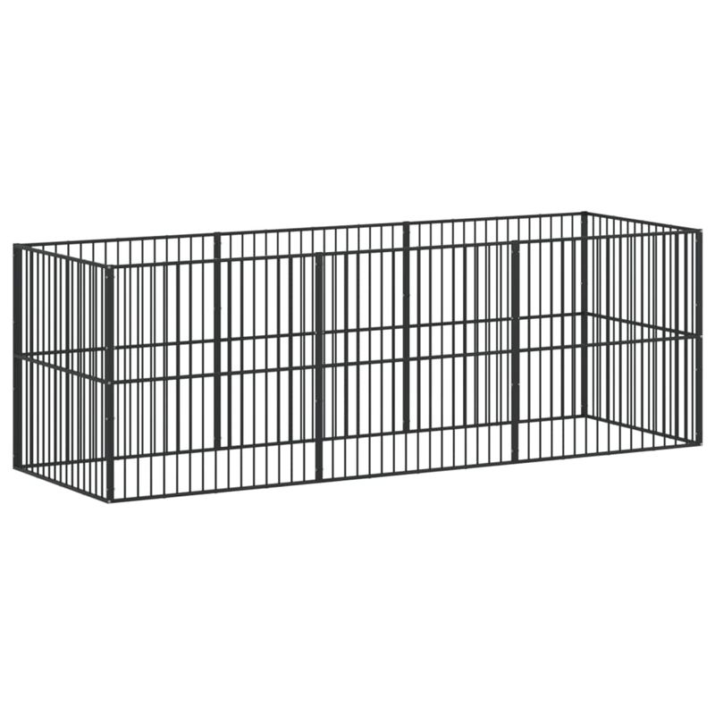 Petshop - Accesorii petshop - Culcusuri si custi - Custi interior si exterior - Tarc pentru caini cu 8 panouri, negru, otel galvanizat, mărime 200x200x100 cm - Infinity.ro