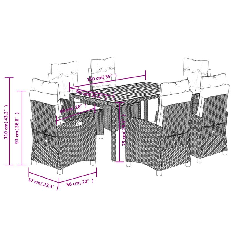 Casa si Gradina - Gradina si terasa - Mobilier exterior - Seturi mobila gradina - Set mobilier de gradina cu perne, 7 piese, negru, poliratan - Infinity.ro