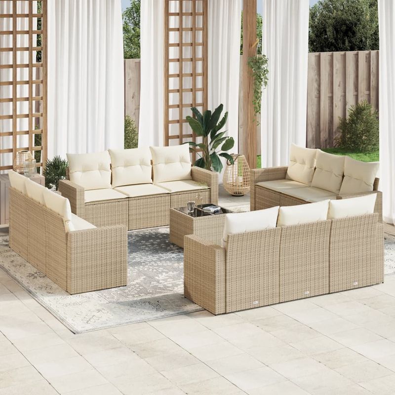 Casa si Gradina - Gradina si terasa - Mobilier exterior - Seturi mobila gradina - Set canapele de gradina, 13 piese, cu perne, bej, poliratan - Infinity.ro