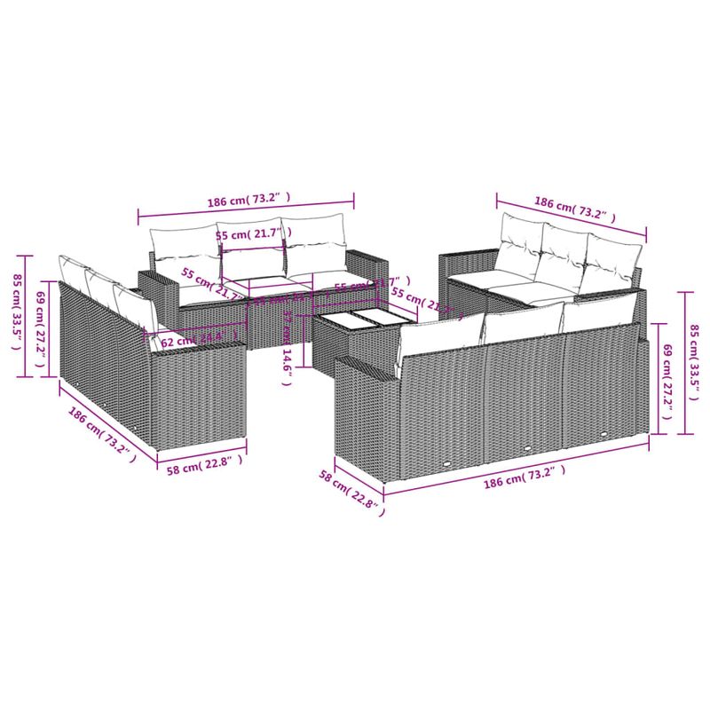 Casa si Gradina - Gradina si terasa - Mobilier exterior - Seturi mobila gradina - Set canapele de gradina, 13 piese, cu perne, bej, poliratan - Infinity.ro