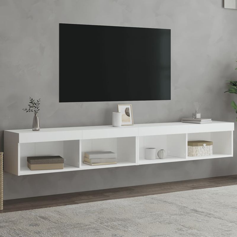 Casa si Gradina - Mobilier - Comode si corpuri - Comode - Comode TV cu lumini LED, 2 buc., alb, 100x30x30 cm - Infinity.ro