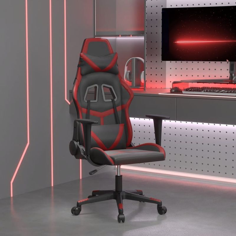 PC, gaming si accesorii - Gaming - Accesorii gaming - Scaune gaming - Scaun de gaming de masaj, negru si rosu vin, piele ecologica - Infinity.ro