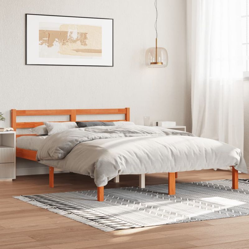 Casa si Gradina - Mobilier - Paturi si accesorii - Paturi - Cadru de pat, maro ceruit, 140x190 cm, lemn masiv de pin - Infinity.ro