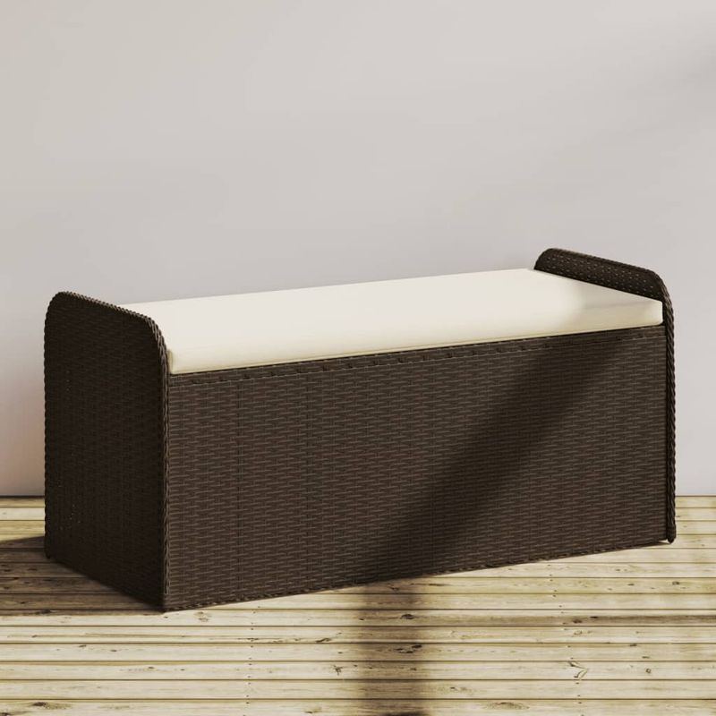 Casa si Gradina - Gradina si terasa - Mobilier exterior - Bancute de gradina - Banca de depozitare cu perna, maro, 115x51x52 cm, poliratan - Infinity.ro