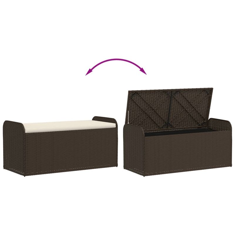 Casa si Gradina - Gradina si terasa - Mobilier exterior - Bancute de gradina - Banca de depozitare cu perna, maro, 115x51x52 cm, poliratan - Infinity.ro
