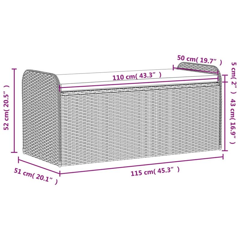 Casa si Gradina - Gradina si terasa - Mobilier exterior - Bancute de gradina - Banca de depozitare cu perna, maro, 115x51x52 cm, poliratan - Infinity.ro