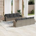Casa si Gradina - Gradina si terasa - Mobilier exterior - Canapele si fotolii gradina - Set canapele de gradina, 9 piese, cu perne, gri, poliratan - Infinity.ro