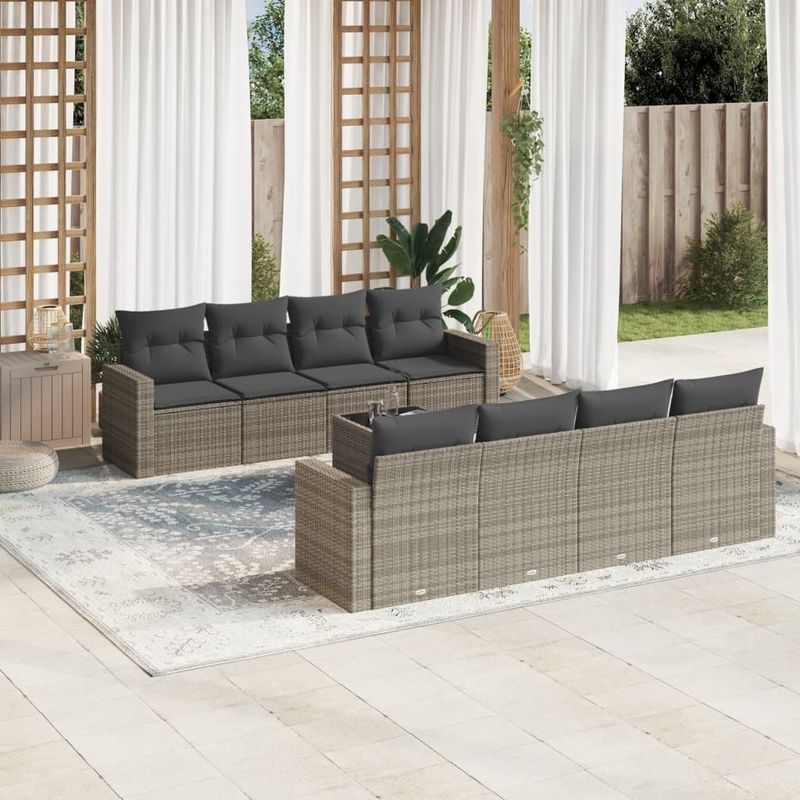 Casa si Gradina - Gradina si terasa - Mobilier exterior - Canapele si fotolii gradina - Set canapele de gradina, 9 piese, cu perne, gri, poliratan - Infinity.ro