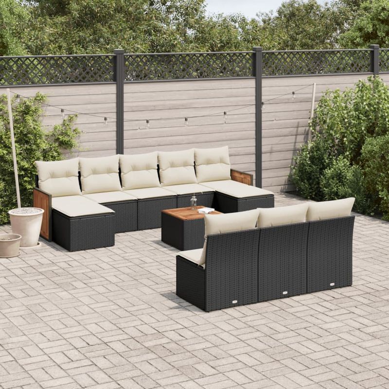 Casa si Gradina - Gradina si terasa - Mobilier exterior - Seturi mobila gradina - Set canapele de gradina cu perne, 11 piese, negru, poliratan - Infinity.ro