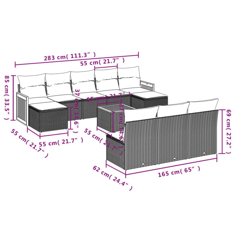 Casa si Gradina - Gradina si terasa - Mobilier exterior - Seturi mobila gradina - Set canapele de gradina cu perne, 11 piese, negru, poliratan - Infinity.ro