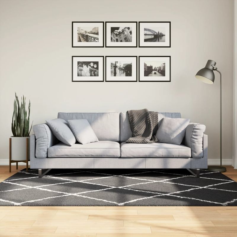 Casa si Gradina - Textile si covoare - Covoare - Covoare casa - Covor pufos cu fire inalte, negru si crem modern, 140x200 cm - Infinity.ro