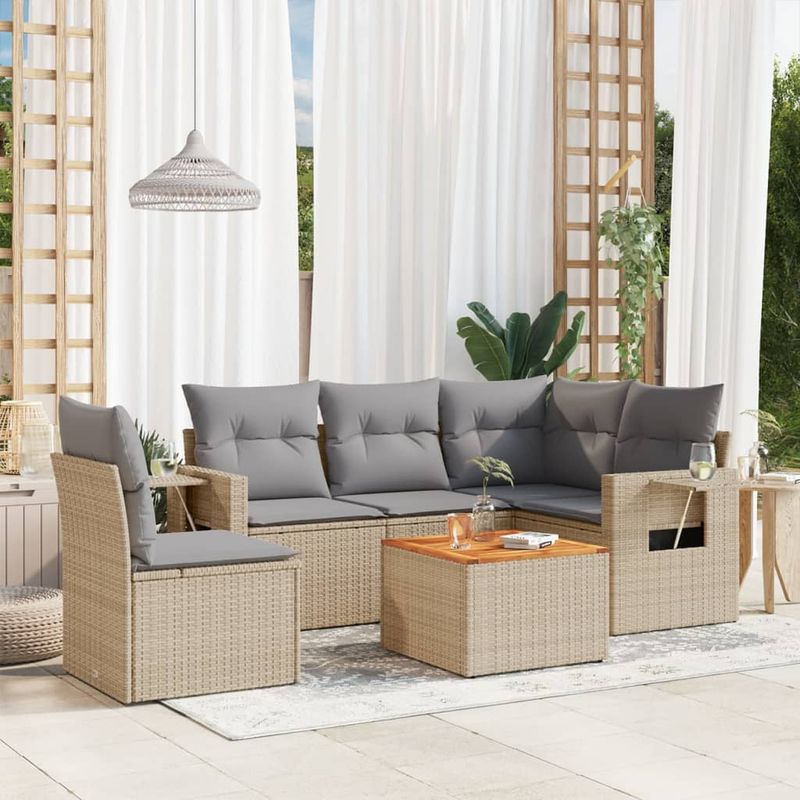 Casa si Gradina - Gradina si terasa - Mobilier exterior - Seturi mobila gradina - Set canapele de gradina, 6 piese, cu perne, bej, poliratan - Infinity.ro