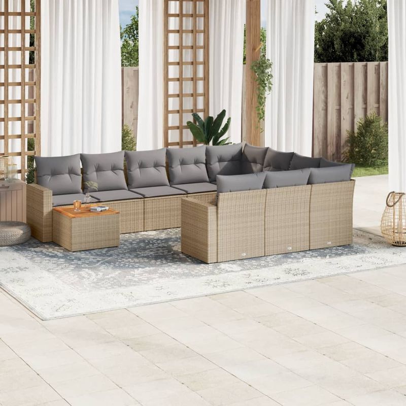 Casa si Gradina - Gradina si terasa - Mobilier exterior - Canapele si fotolii gradina - Set canapele de gradina cu perne, 11 piese, bej, poliratan - Infinity.ro