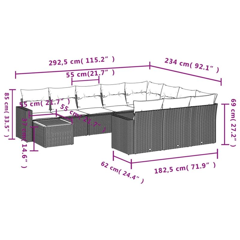 Casa si Gradina - Gradina si terasa - Mobilier exterior - Canapele si fotolii gradina - Set canapele de gradina cu perne, 11 piese, bej, poliratan - Infinity.ro