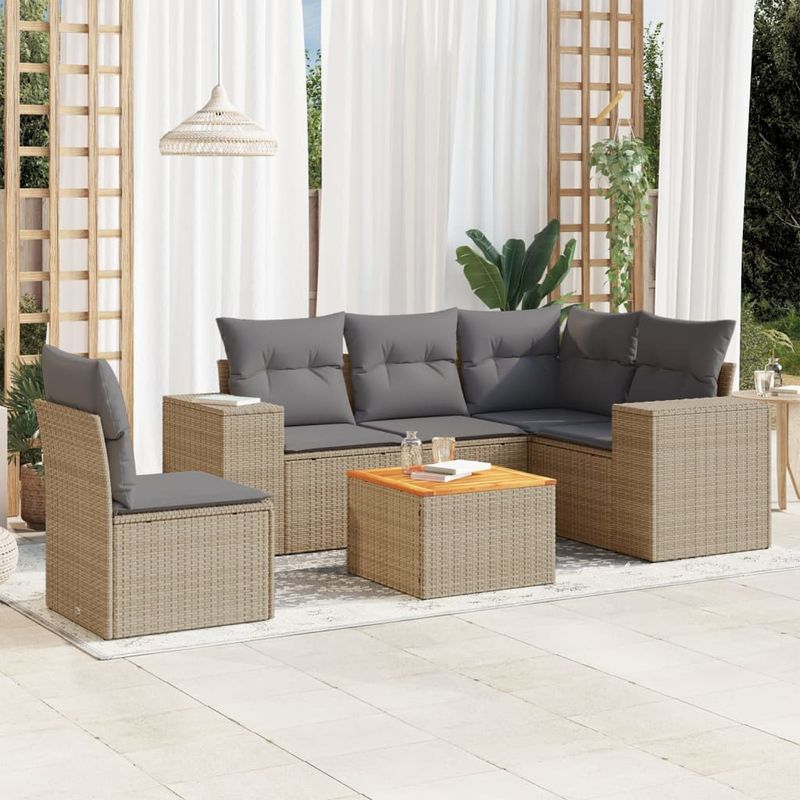 Casa si Gradina - Gradina si terasa - Mobilier exterior - Seturi mobila gradina - Set canapele de gradina cu perne, 6 piese, bej, poliratan - Infinity.ro