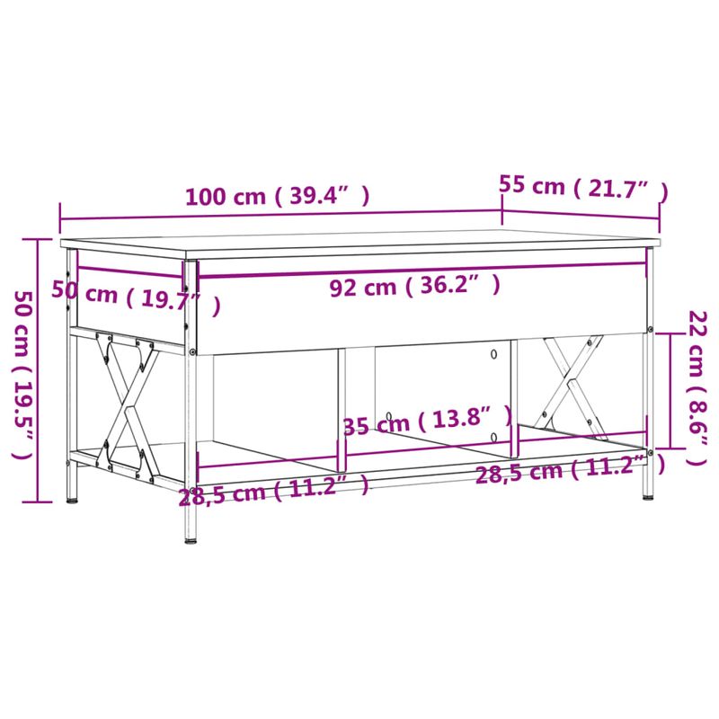 Casa si Gradina - Mobilier - Mese si birouri - Masute de cafea - Masuta de cafea stejar fumuriu 100x55x50cm lemn prelucrat/metal - Infinity.ro