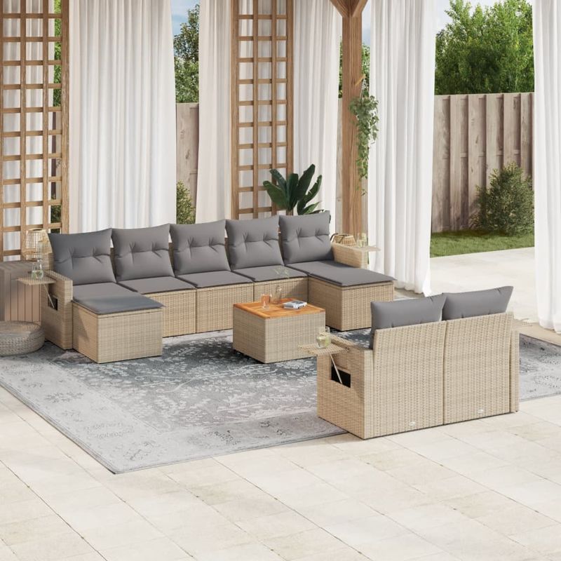 Casa si Gradina - Gradina si terasa - Mobilier exterior - Seturi mobila gradina - Set canapele de gradina, 10 piese, cu perne, bej, poliratan - Infinity.ro