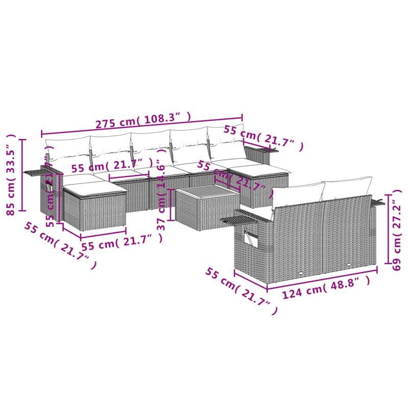 Casa si Gradina - Gradina si terasa - Mobilier exterior - Seturi mobila gradina - Set canapele de gradina, 10 piese, cu perne, bej, poliratan - Infinity.ro