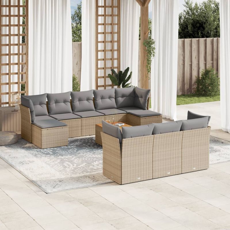 Casa si Gradina - Gradina si terasa - Mobilier exterior - Seturi mobila gradina - Set canapele de gradina cu perne, 11 piese, bej, poliratan - Infinity.ro