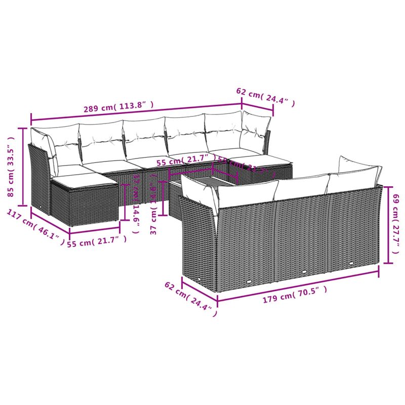 Casa si Gradina - Gradina si terasa - Mobilier exterior - Seturi mobila gradina - Set canapele de gradina cu perne, 11 piese, bej, poliratan - Infinity.ro