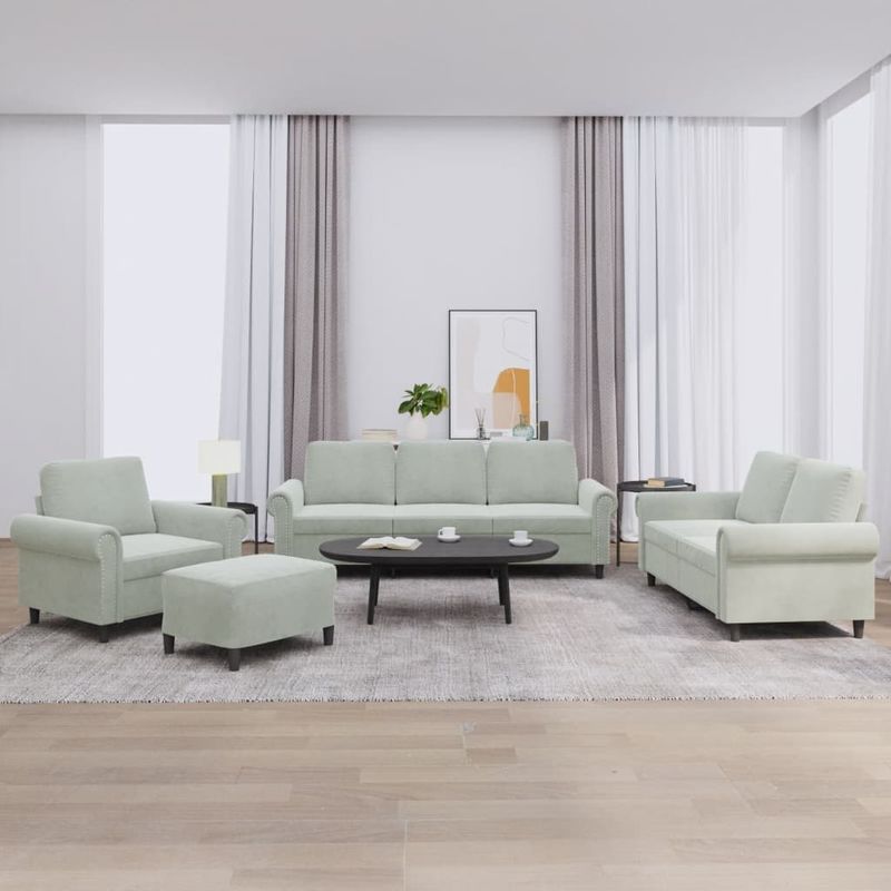 Casa si Gradina - Mobilier - Seturi de mobilier - Seturi living - Set de canapele cu perne, 4 piese, gri deschis, catifea - Infinity.ro
