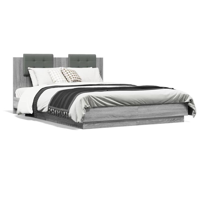 Casa si Gradina - Mobilier - Paturi si accesorii - Paturi - Cadru de pat cu tablie si lumini LED, gri sonoma, 120x200 cm - Infinity.ro