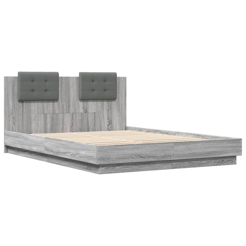 Casa si Gradina - Mobilier - Paturi si accesorii - Paturi - Cadru de pat cu tablie si lumini LED, gri sonoma, 120x200 cm - Infinity.ro