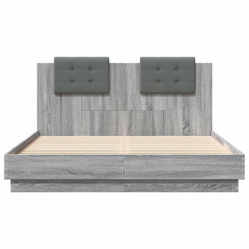 Casa si Gradina - Mobilier - Paturi si accesorii - Paturi - Cadru de pat cu tablie si lumini LED, gri sonoma, 120x200 cm - Infinity.ro