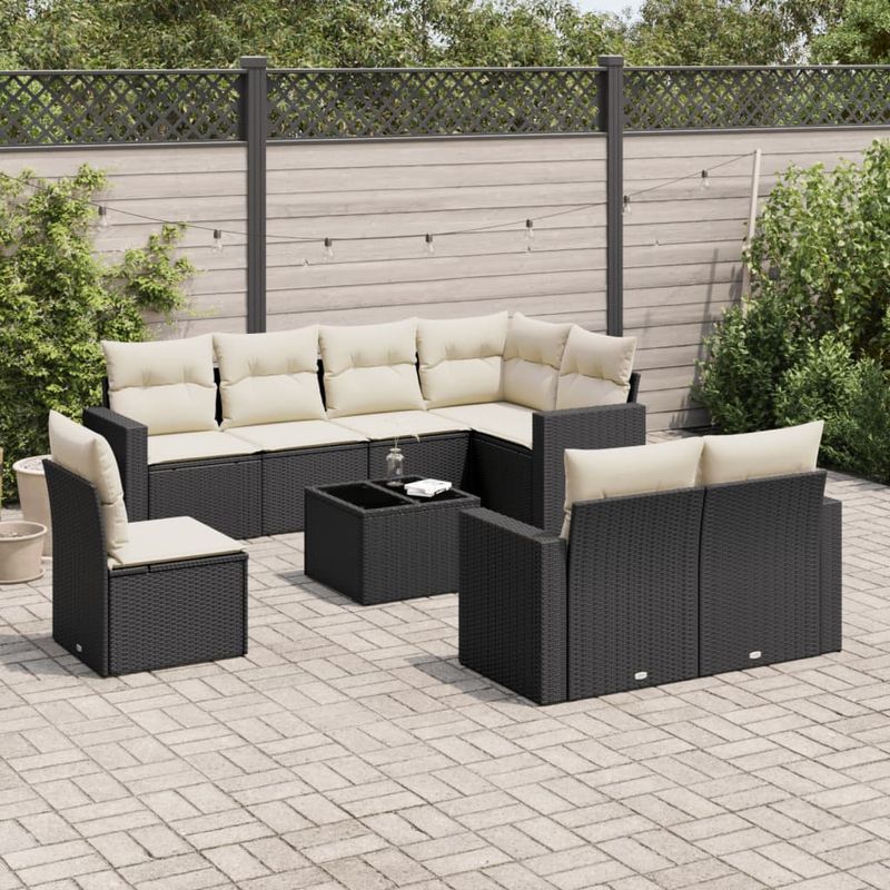 Casa si Gradina - Gradina si terasa - Mobilier exterior - Seturi mobila gradina - Set mobilier de gradina cu perne, 9 piese, negru, poliratan - Infinity.ro