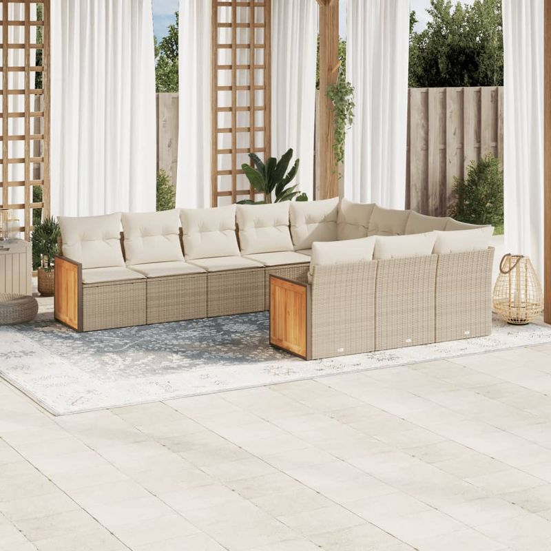 Casa si Gradina - Gradina si terasa - Mobilier exterior - Seturi mobila gradina - Set canapele de gradina cu perne, 10 piese, bej, poliratan - Infinity.ro